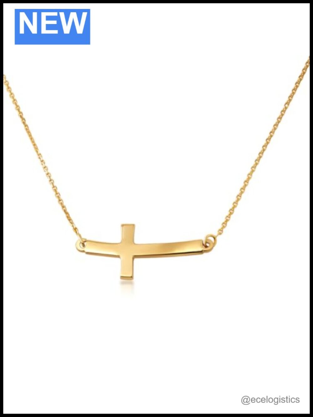 14K White or Yellow Gold Sideways Curved Cross Necklace